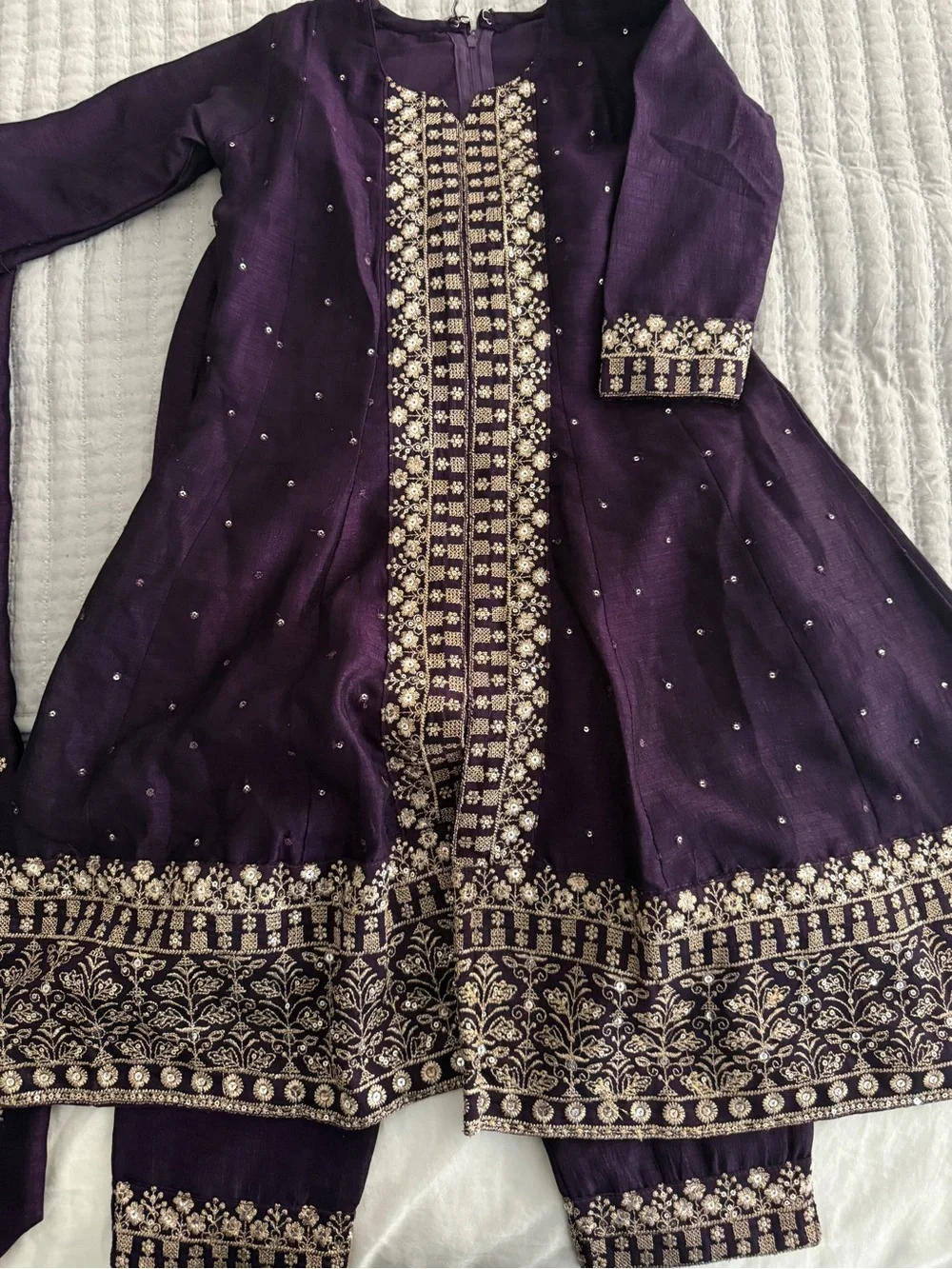 Embroidered Plum & Gold Anarkali Dress